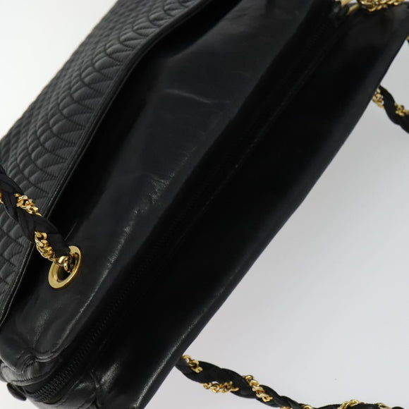 BALLY Shoulder Bag Leather Black Gold Auth BA2507