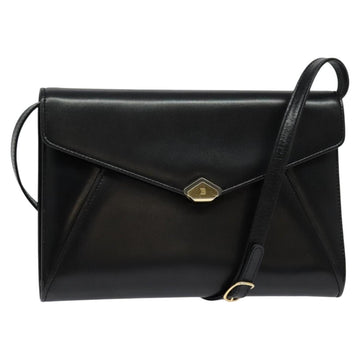 BALLY Shoulder Bag Leather Black Gold Auth BA2510