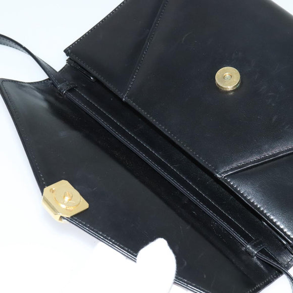 BALLY Shoulder Bag Leather Black Gold Auth BA2510