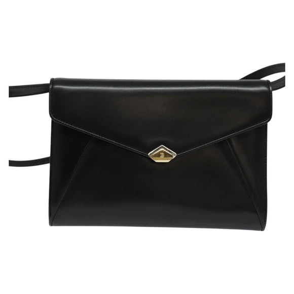 BALLY Shoulder Bag Leather Black Gold Auth BA2510