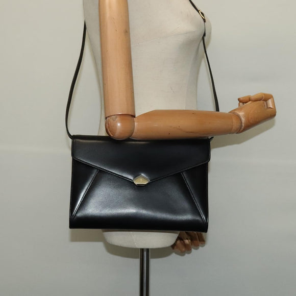 BALLY Shoulder Bag Leather Black Gold Auth BA2510