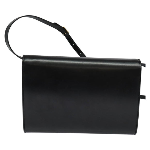 BALLY Shoulder Bag Leather Black Gold Auth BA2510