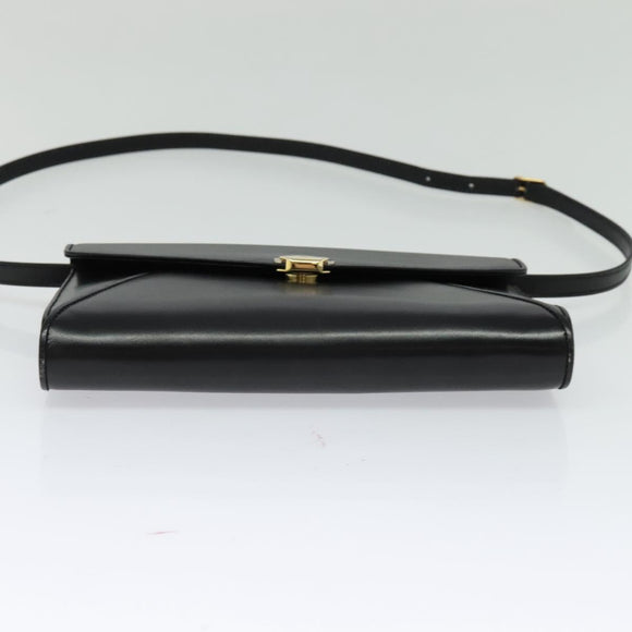 BALLY Shoulder Bag Leather Black Gold Auth BA2510