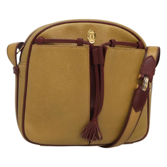 CARTIER Shoulder Bag Leather Yellow Gold Auth BA2511