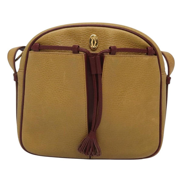 CARTIER Shoulder Bag Leather Yellow Gold Auth BA2511