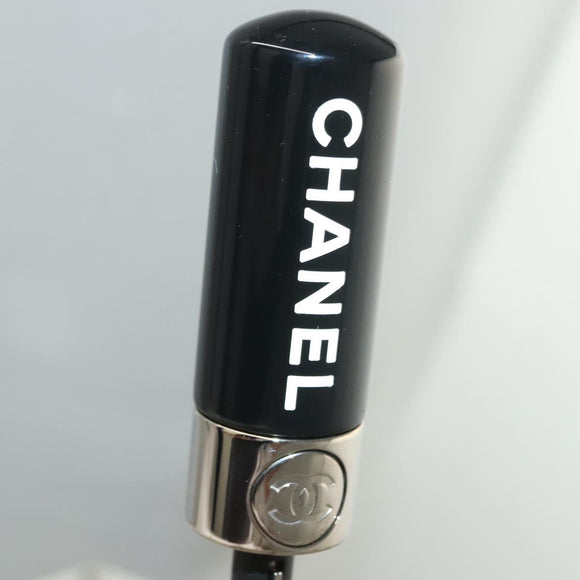 CHANEL Folding Umbrella Nylon White Black CC Auth BA2522