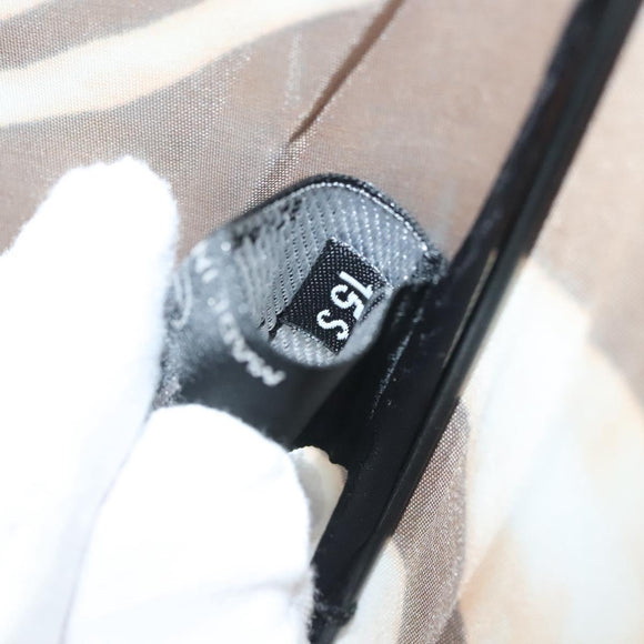 CHANEL Folding Umbrella Nylon White Black CC Auth BA2522