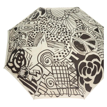 CHANEL Folding Umbrella Nylon White Black CC Auth BA2522 - 0
