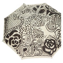 CHANEL Folding Umbrella Nylon White Black CC Auth BA2522-3