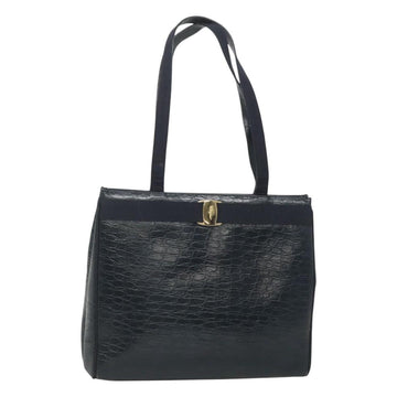 Salvatore Ferragamo Shoulder Bag Leather Navy Gold Auth BA2523