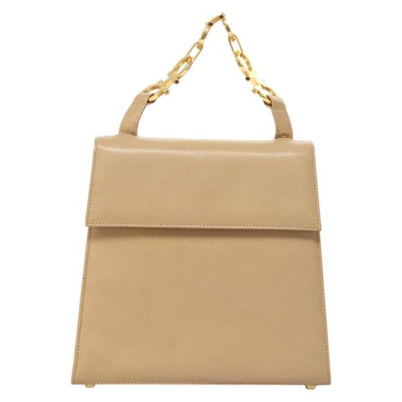 Salvatore Ferragamo Hand Bag Leather Beige Gold Auth BA2524