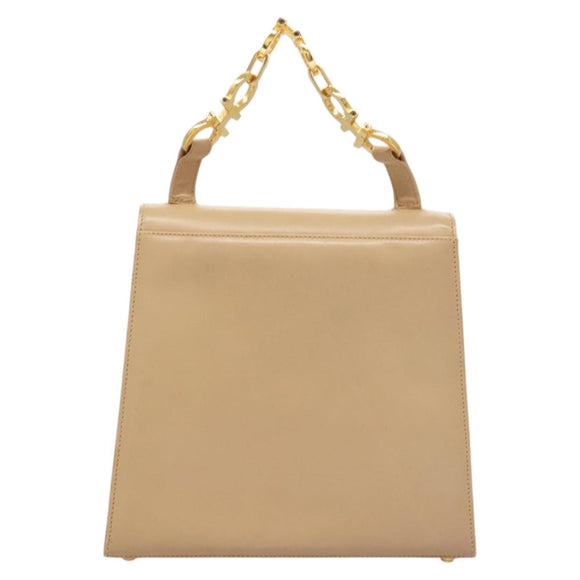Salvatore Ferragamo Handtas Leer Beige Goud Auth BA2524