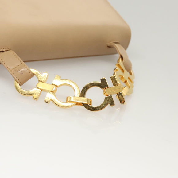 Salvatore Ferragamo Hand Bag Leather Beige Gold Auth BA2524