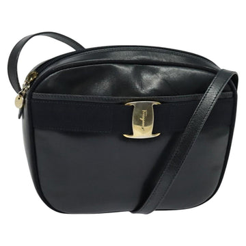 Salvatore Ferragamo Shoulder Bag Leather Navy Gold Auth BA2525