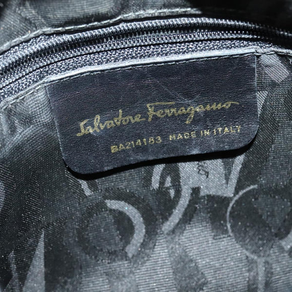 Salvatore Ferragamo Shoulder Bag Leather Navy Gold Auth BA2525