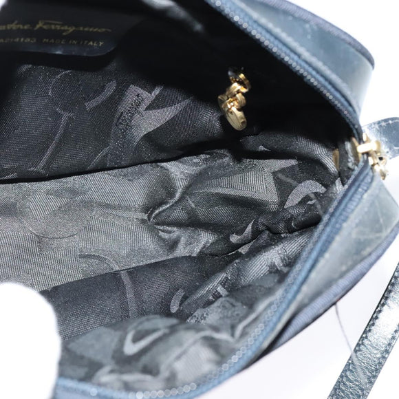 Salvatore Ferragamo Shoulder Bag Leather Navy Gold Auth BA2525