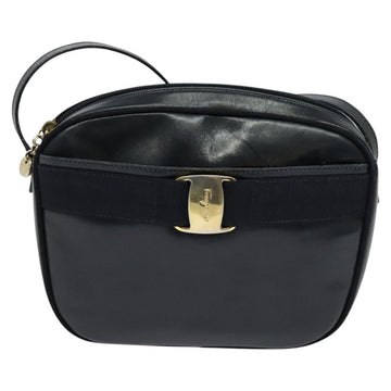 Salvatore Ferragamo Shoulder Bag Leather Navy Gold Auth BA2525 - 0