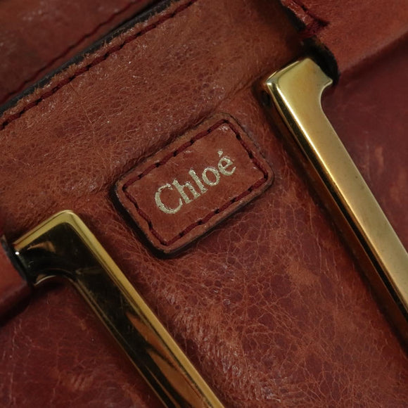 Chloe Etel Hand Bag Leather 2way Red Gold Auth BA2528