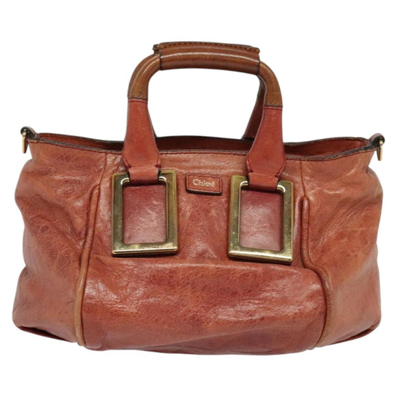 Chloe Etel Hand Bag Leather 2way Red Gold Auth BA2528