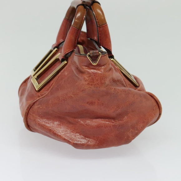 Chloe Etel Hand Bag Leather 2way Red Gold Auth BA2528