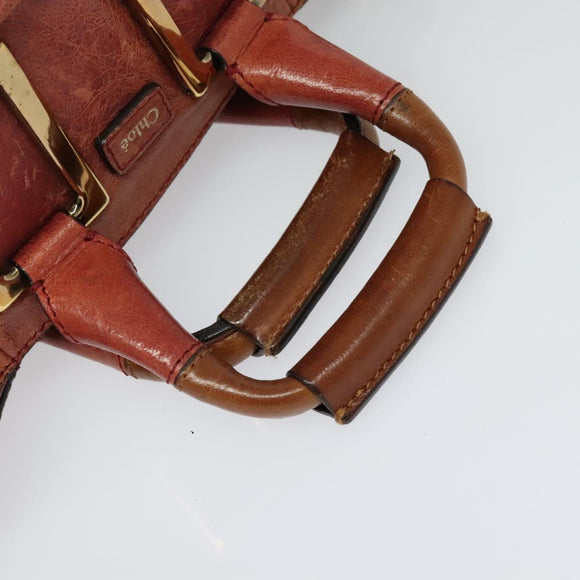 Chloe Etel Hand Bag Leather 2way Red Gold Auth BA2528
