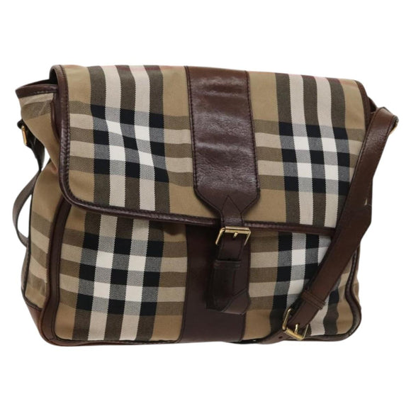 BURBERRY Nova Check Shoulder Bag Canvas Beige Gold Auth BA2533