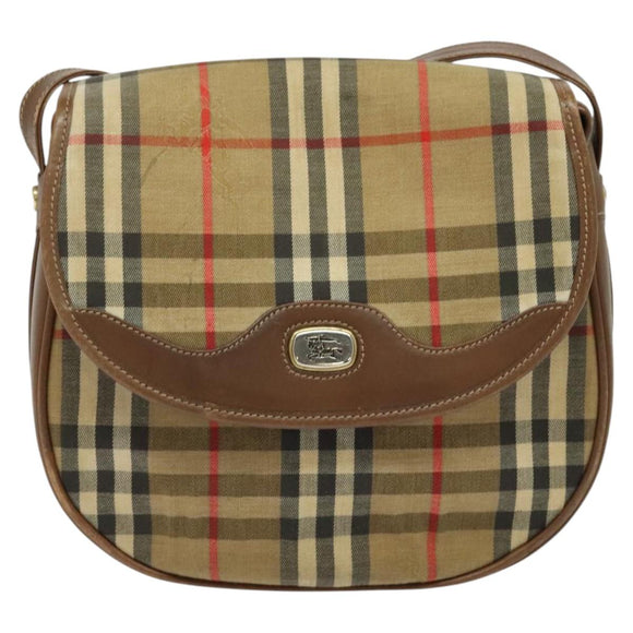 Burberrys Nova Check Shoulder Bag Canvas Beige Gold Auth BA2534