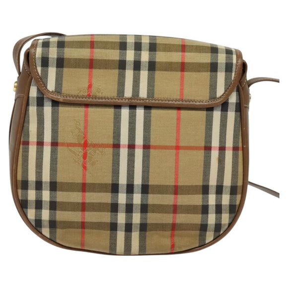 Burberrys Nova Check Shoulder Bag Canvas Beige Gold Auth BA2534