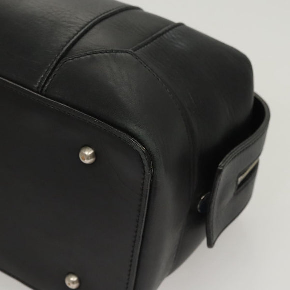 BURBERRY Hand Bag Leather Black Silver Auth BA2537