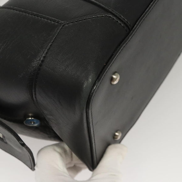 BURBERRY Hand Bag Leather Black Silver Auth BA2537