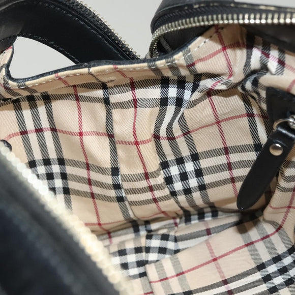 BURBERRY Hand Bag Leather Black Silver Auth BA2537