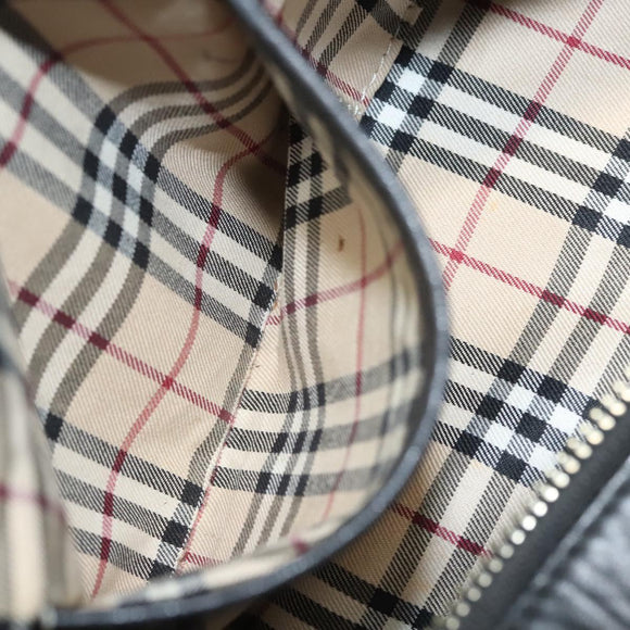 BURBERRY Hand Bag Leather Black Silver Auth BA2537