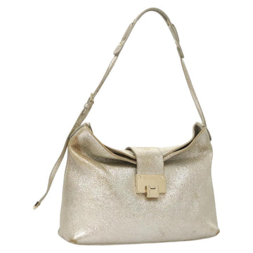 Jimmy Choo Shoulder Bag Leather Gold Silver Auth BA2540