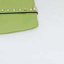 VALENTINO Studs Clutch Bag Leather Gold Light green Auth BA2541-14