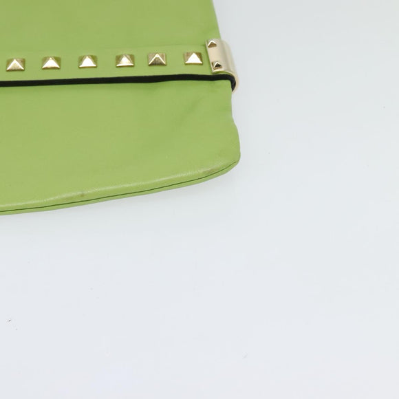 VALENTINO Studs Clutch Bag Leather Gold Light green Auth BA2541