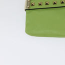 VALENTINO Studs Clutch Bag Leather Gold Light green Auth BA2541-15