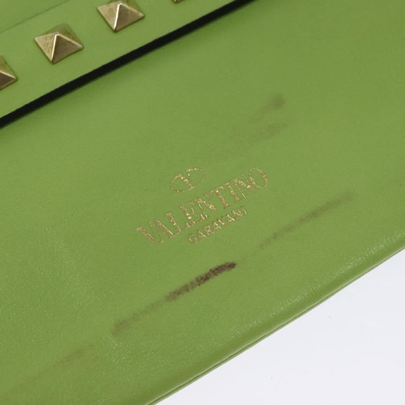 VALENTINO Studs Clutch Bag Leather Gold Light green Auth BA2541