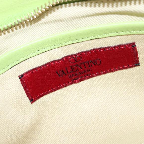 VALENTINO Studs Clutch Bag Leather Gold Light green Auth BA2541