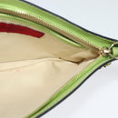 VALENTINO Studs Clutch Bag Leather Gold Light green Auth BA2541-17