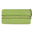 VALENTINO Studs Clutch Bag Leather Gold Light green Auth BA2541-13