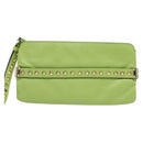 VALENTINO Studs Clutch Bag Leather Gold Light green Auth BA2541-2