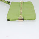 VALENTINO Studs Clutch Bag Leather Gold Light green Auth BA2541-3