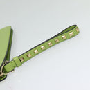 VALENTINO Studs Clutch Bag Leather Gold Light green Auth BA2541-5