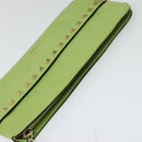 VALENTINO Studs Clutch Bag Leather Gold Light green Auth BA2541-6