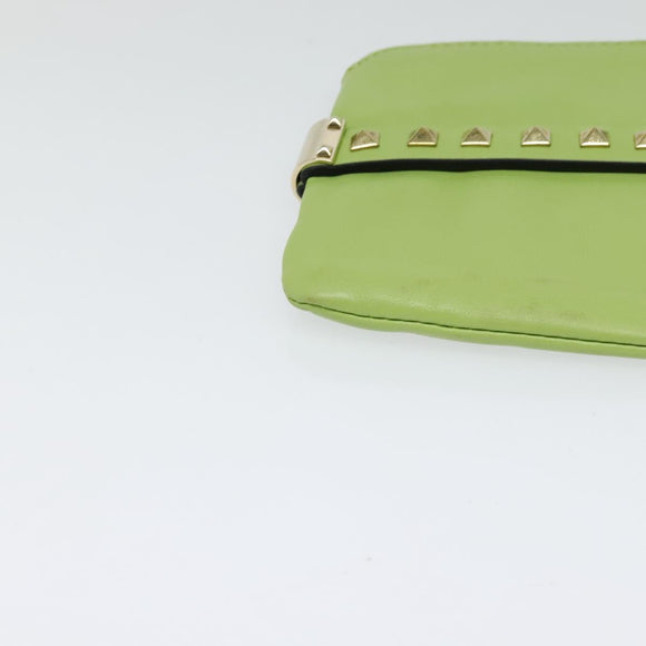 VALENTINO Studs Clutch Bag Leather Gold Light green Auth BA2541