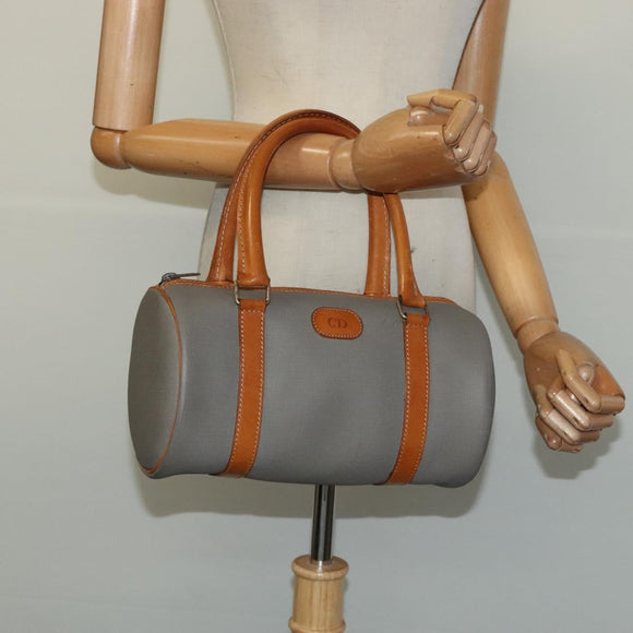 Christian Dior Hand Bag Leather PVC Gray Gold Auth BA2551