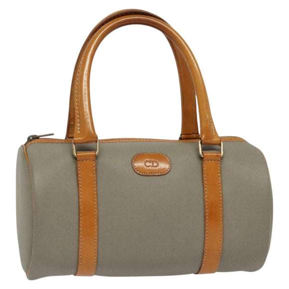 Christian Dior Hand Bag Leather PVC Gray Gold Auth BA2551