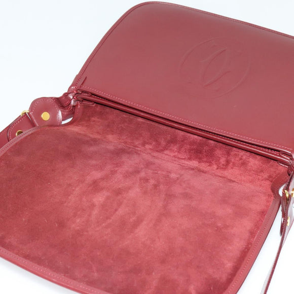 CARTIER Must Line Shoulder Bag Leather Bordeaux Gold Auth BA2553