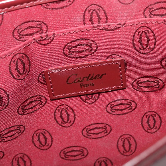 CARTIER Must Line Shoulder Bag Leather Bordeaux Gold Auth BA2553