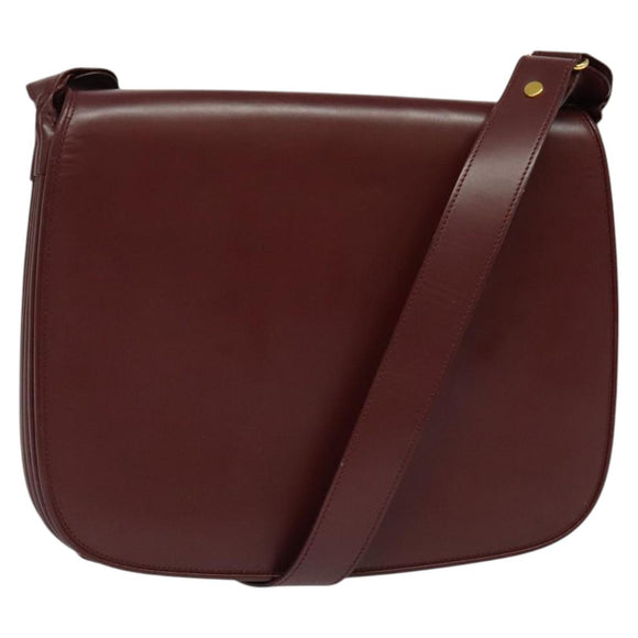 CARTIER Must Line Shoulder Bag Leather Bordeaux Gold Auth BA2553